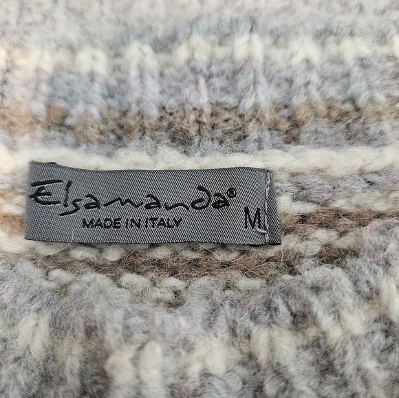 Elsamanda Neutral‎ Chunky Knit Striped Boho Sweater Size Medium Women's K49 - Picture 8 of 9